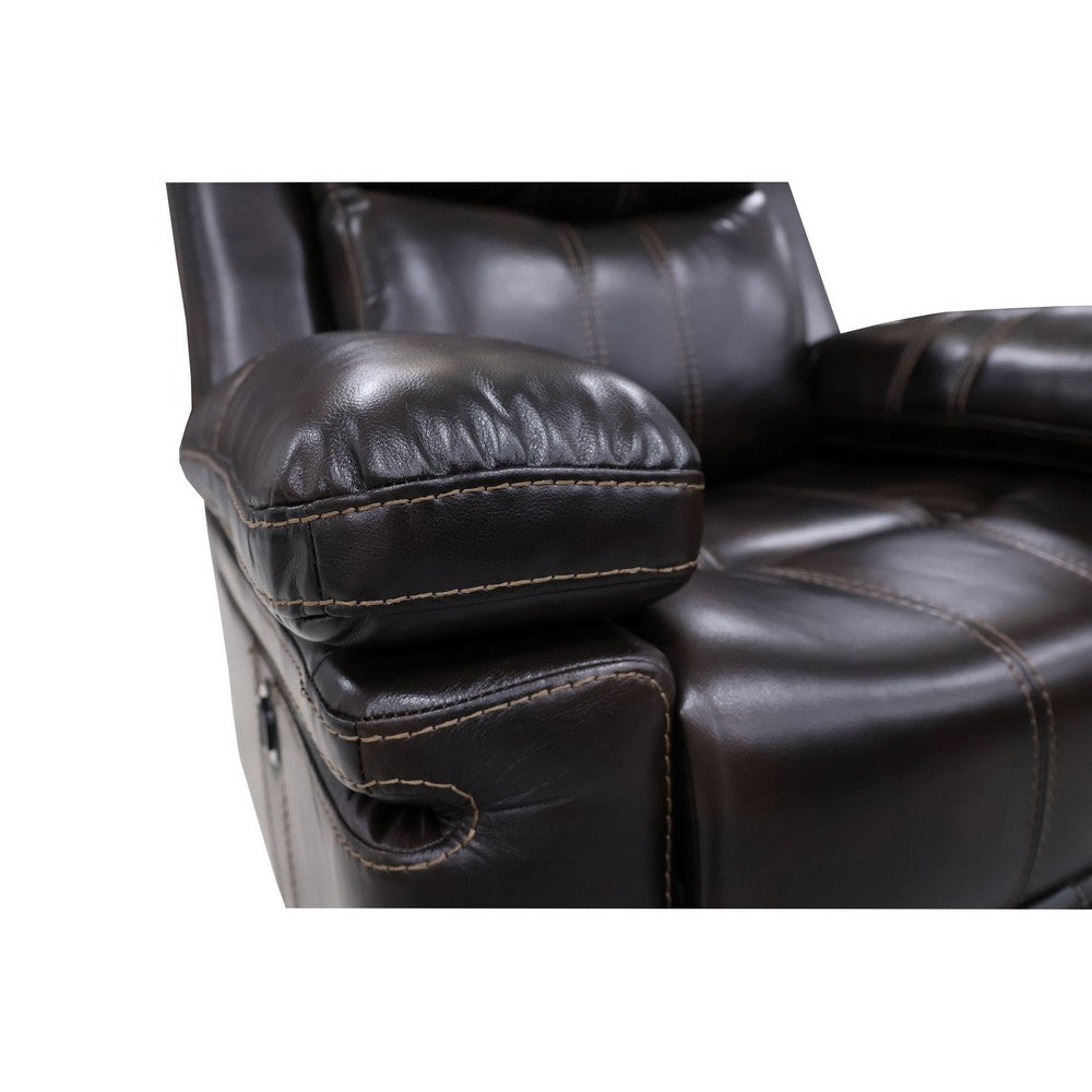 Linden 37 Inch Power Glider Recliner Chair, Plush Brown Faux Leather