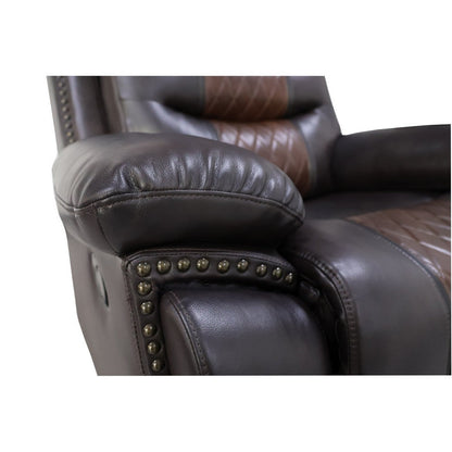 Asher 39 Inch Manual Recliner Chair, Wood, Pocket Coils, Brown Faux Leather