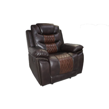Asher 39 Inch Manual Recliner Chair, Wood, Pocket Coils, Brown Faux Leather