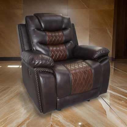 Asher 39 Inch Power Recliner Chair, Wood, Pocket Coils, Brown Faux Leather