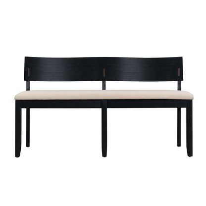 Celi 53 Inch Dining Bench, Cream Fabric Seat, Matte Black Wood Frame