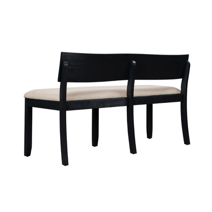 Celi 53 Inch Dining Bench, Cream Fabric Seat, Matte Black Wood Frame