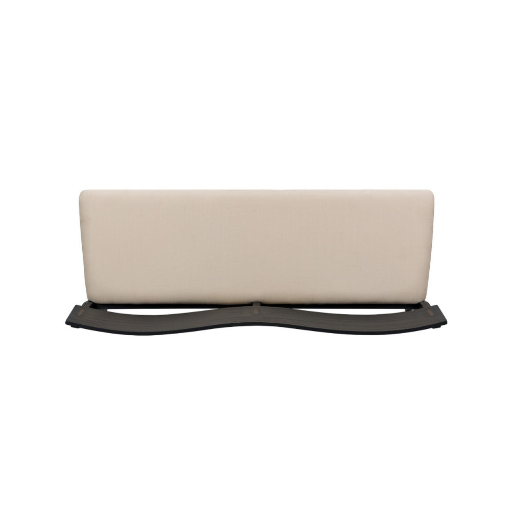 Celi 53 Inch Dining Bench, Cream Fabric Seat, Matte Black Wood Frame