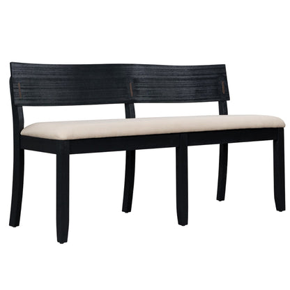 Celi 53 Inch Dining Bench, Cream Fabric Seat, Matte Black Wood Frame