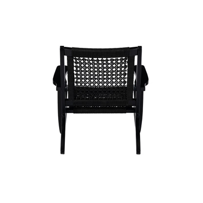 Heor 29 Inch Accent Chair, Hexagon Rope Woven Back, Seat, Black Wood