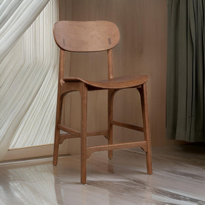Seln 24 Inch Counter Stool Chair, Curved Seat, Open Back, Dark Gray Wood