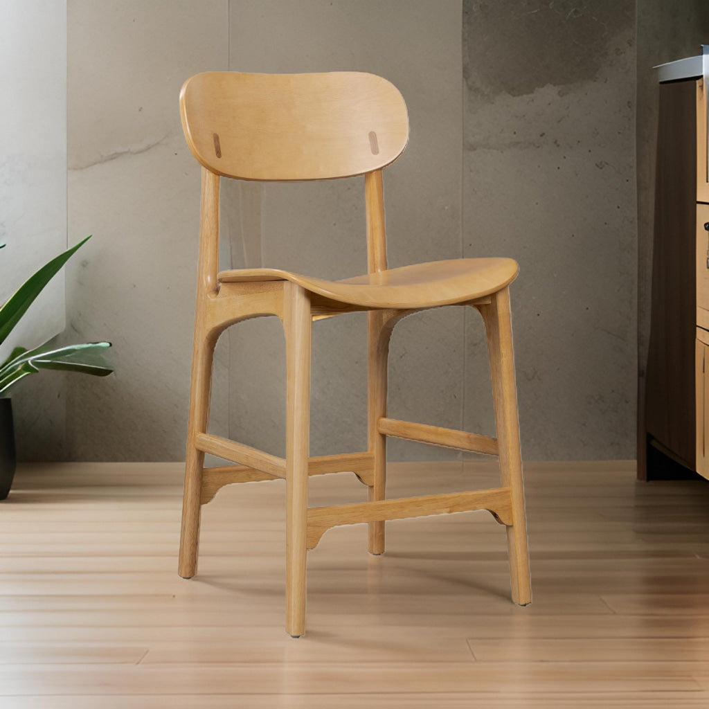 Seln 24 Inch Counter Stool Chair, Curved Seat, Open Back, Dark Gray Wood
