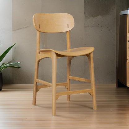 Seln 24 Inch Counter Stool Chair, Curved Seat, Open Back, Dark Gray Wood