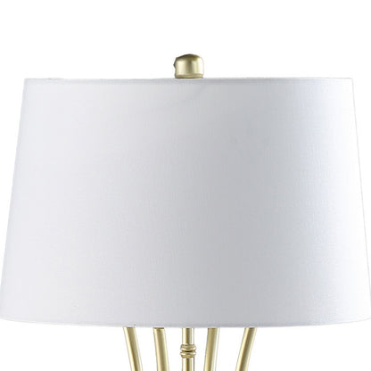 Lisi 29 Inch Table Lamp, White Drum Shade, Gold Mettalic Bamboo Style Base