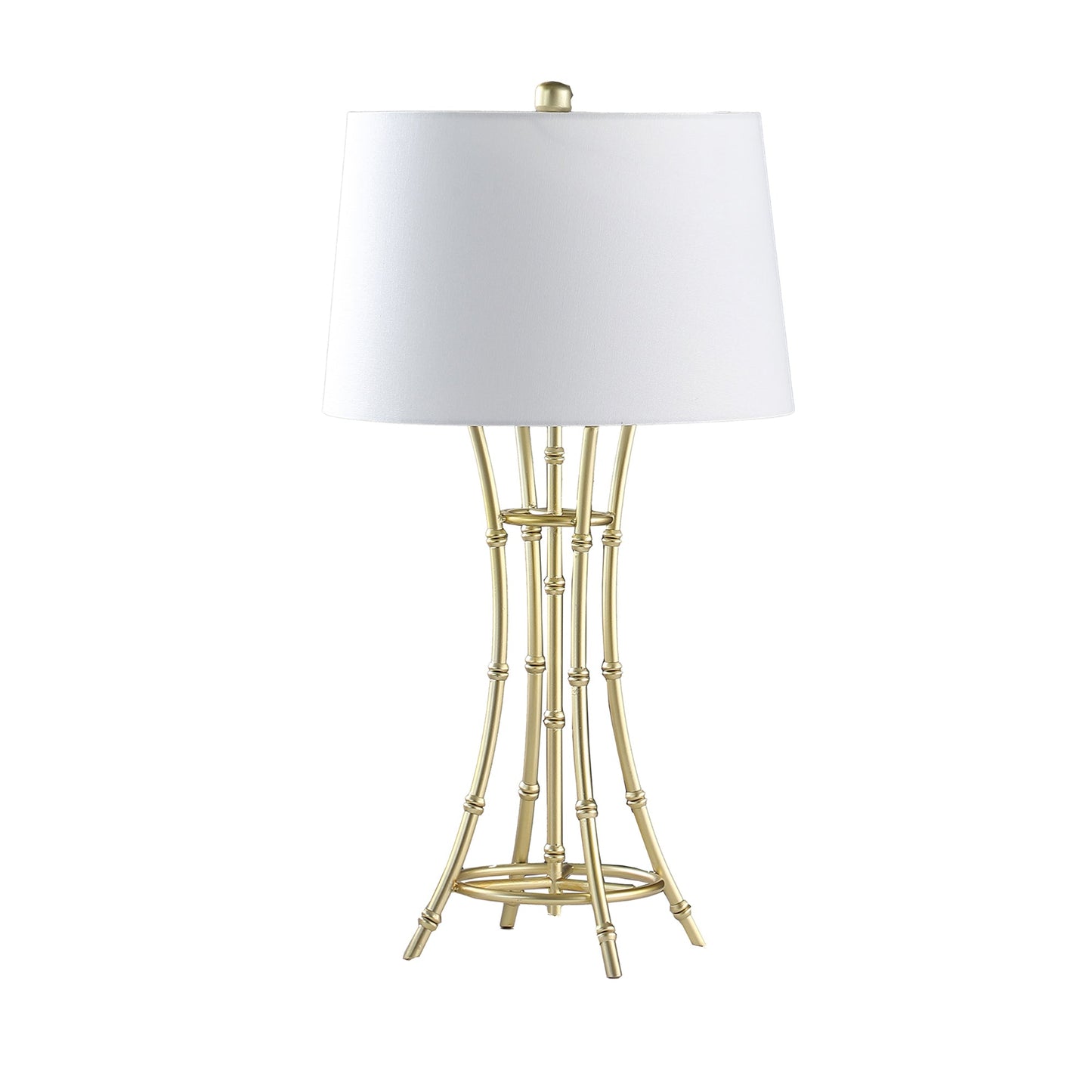 Lisi 29 Inch Table Lamp, White Drum Shade, Gold Mettalic Bamboo Style Base