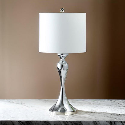 Omi 25 Inch Table Lamp, Drum White Shade, Sleek Slender Modern Chrome Body