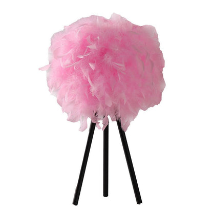 Rio 21 Inch Accent Table Lamp, Pink Feather Shade, Black Metal Tripod Base