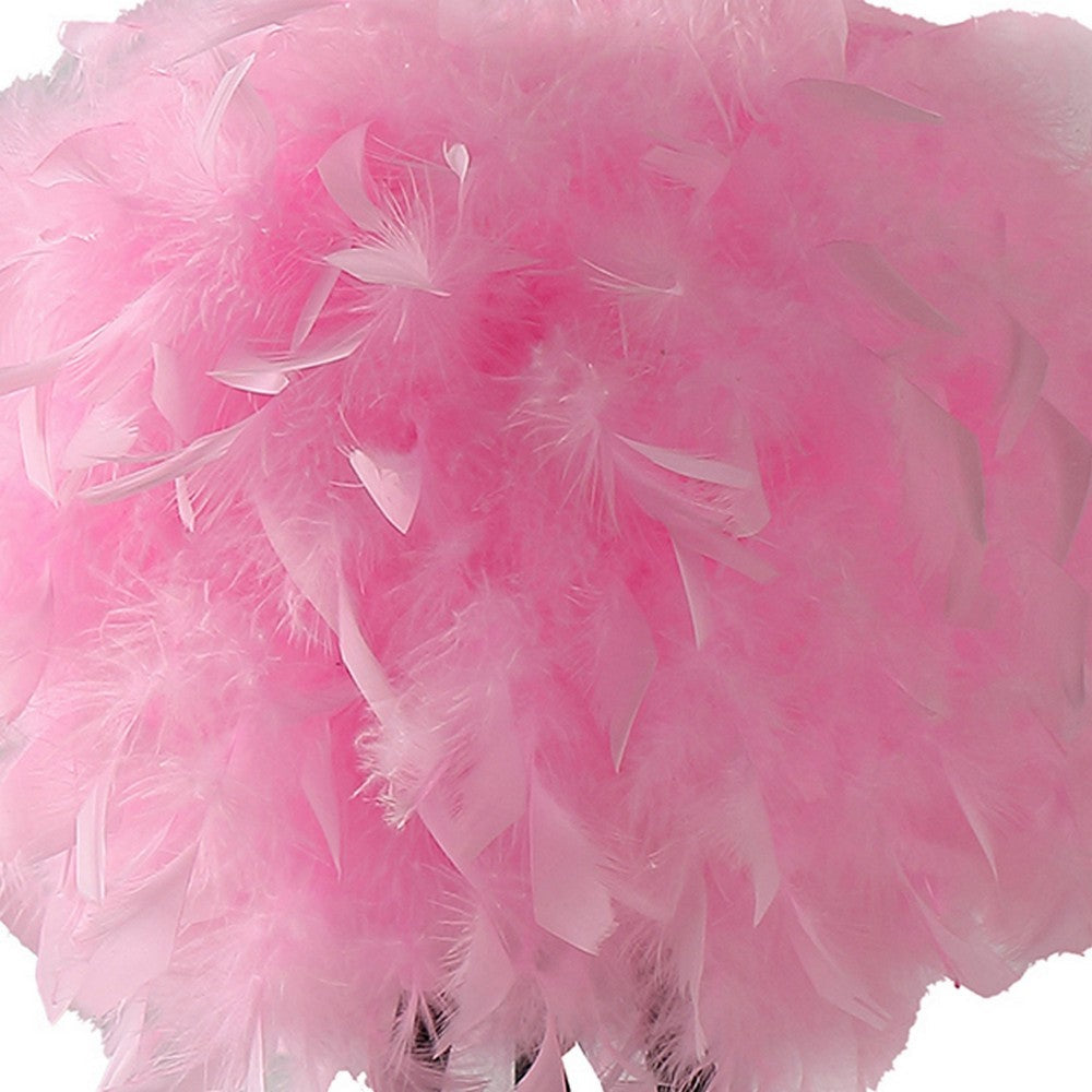 Rio 21 Inch Accent Table Lamp, Pink Feather Shade, Black Metal Tripod Base