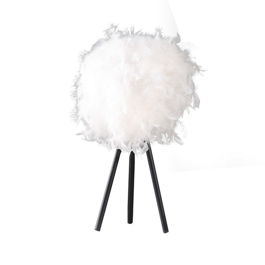 Rio 21 Inch Accent Table Lamp, White Feather Shade, Black Metal Tripod Base