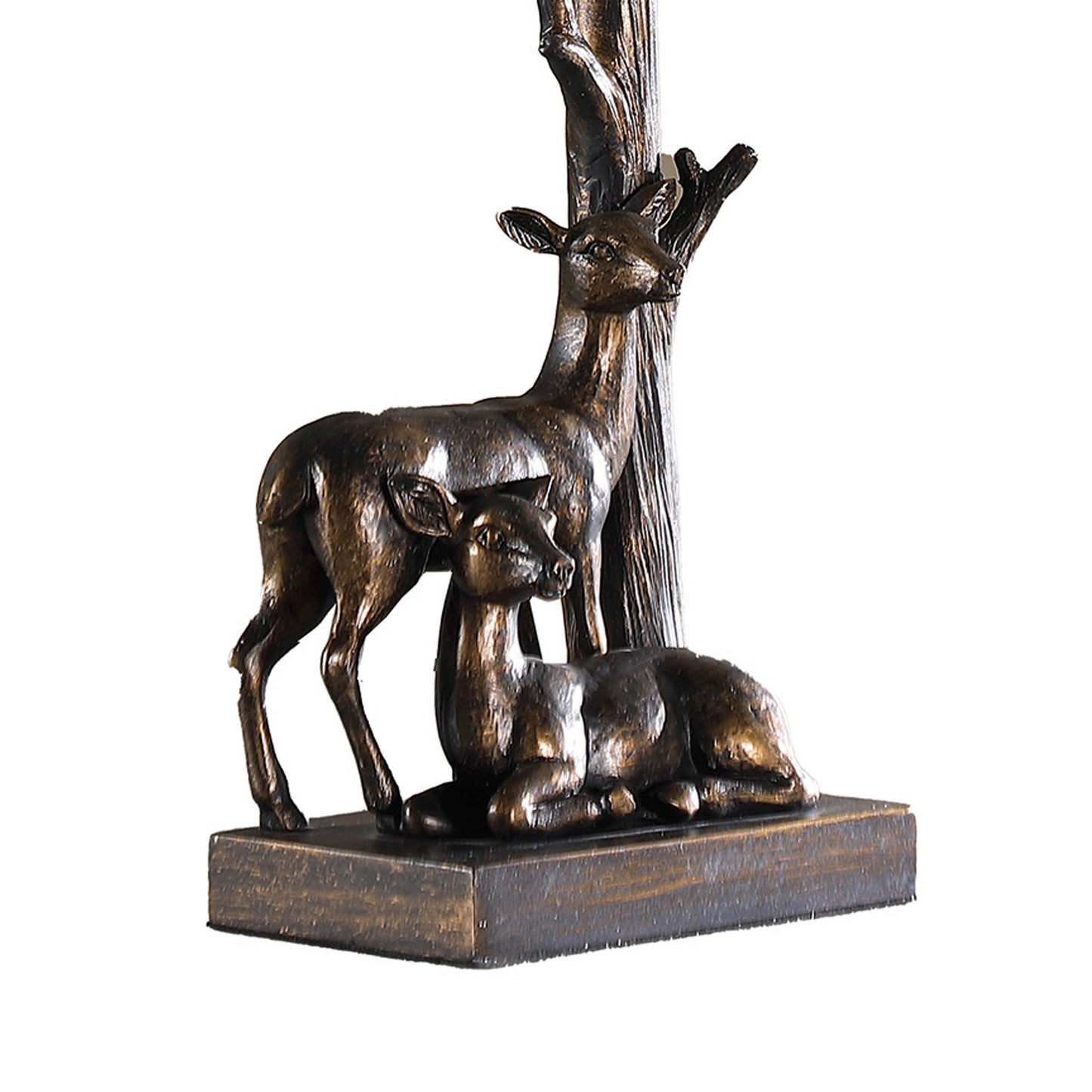 20 Inch Accent Table Lamp, Dual Roe Deer Design, White Drum Shade, Bronze
