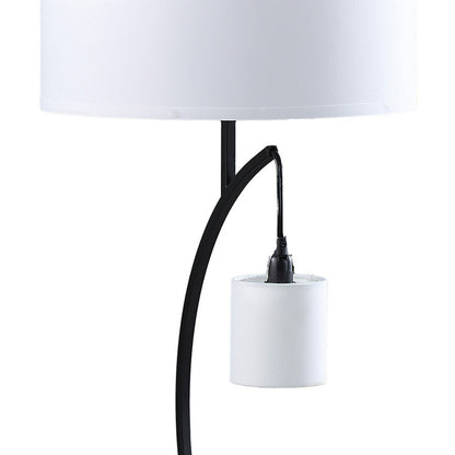 Jiya 29 Inch Arc Table Lamp, Hanging Design, 2 White Drum Shades, Black