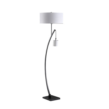 Jiya 59 Inch Arc Floor Lamp, Hanging Design, 2 White Drum Shades, Black