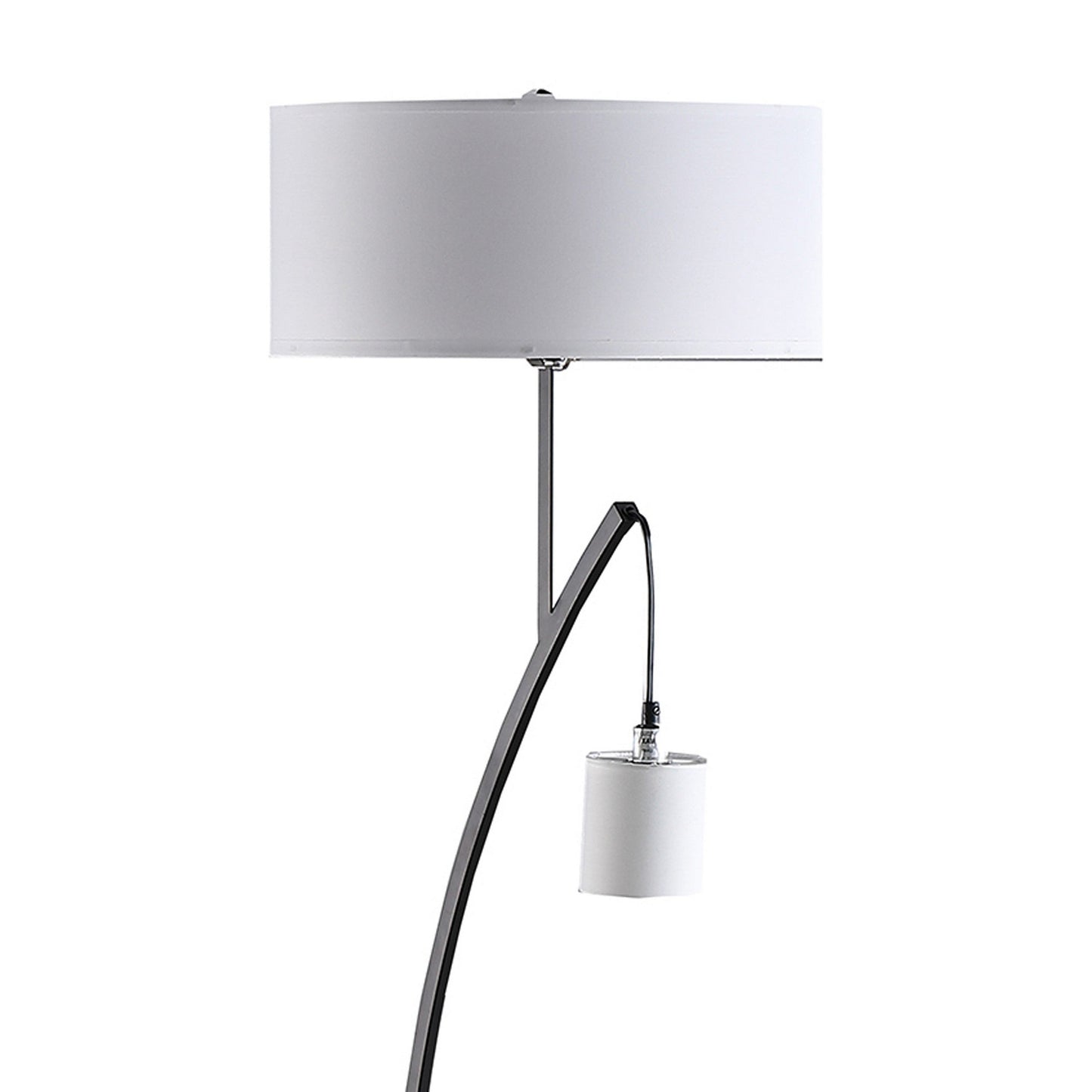 Jiya 59 Inch Arc Floor Lamp, Hanging Design, 2 White Drum Shades, Black