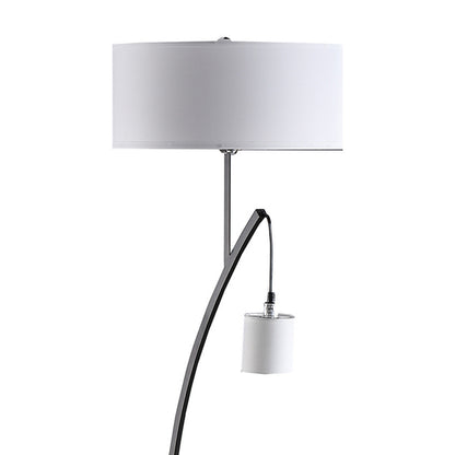 Jiya 59 Inch Arc Floor Lamp, Hanging Design, 2 White Drum Shades, Black