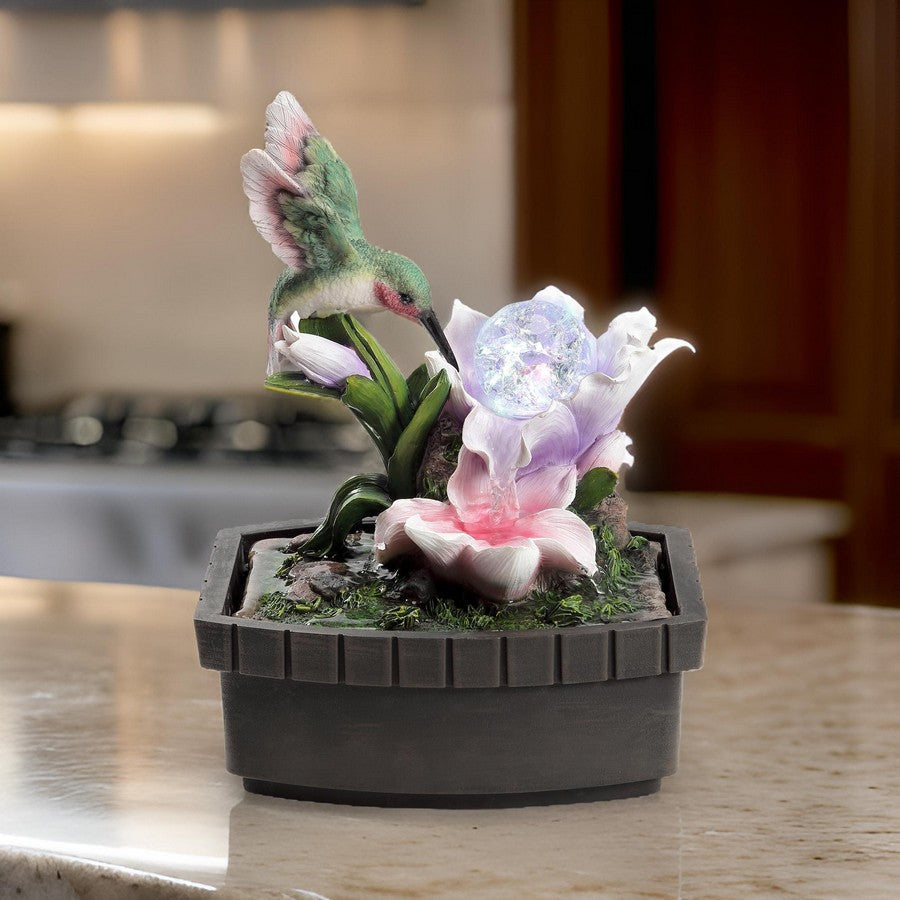 Eci 11 Inch Hummingbird Tabletop Fountain, Accent Crystal LED Light Ball