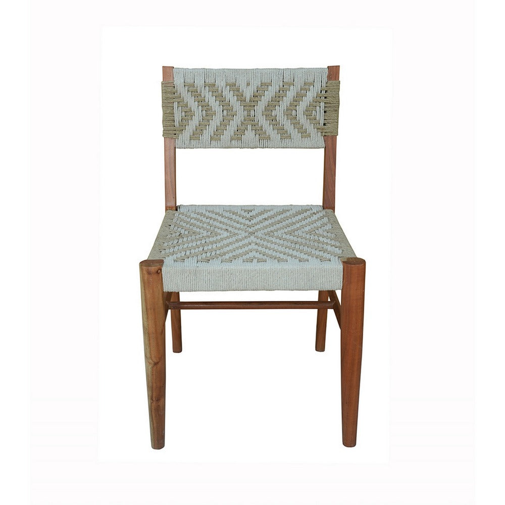 Cero 21 Inch Dining Chair, Woven Cotton Seat and Back, Brown, Gray