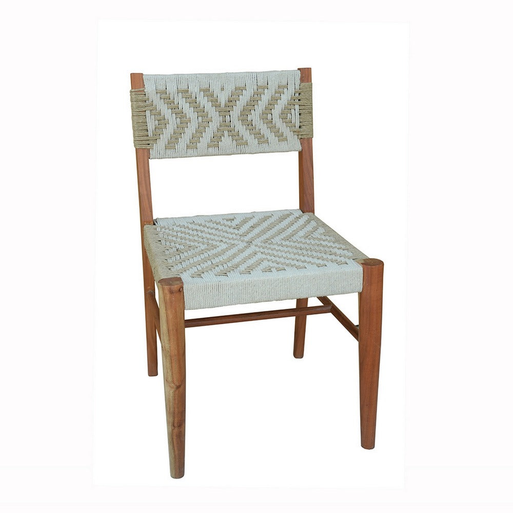 Cero 21 Inch Dining Chair, Woven Cotton Seat and Back, Brown, Gray