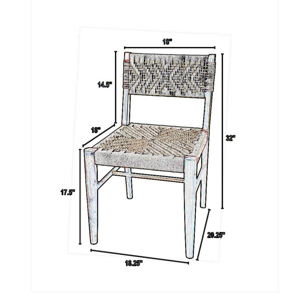 Cero 21 Inch Dining Chair, Woven Cotton Seat and Back, Brown, Gray