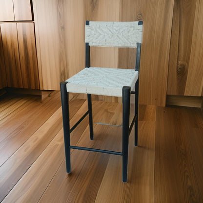 Cero 29 Inch Barstool Chair Set of 2, Wood, Cotton Woven, Brown, Gray
