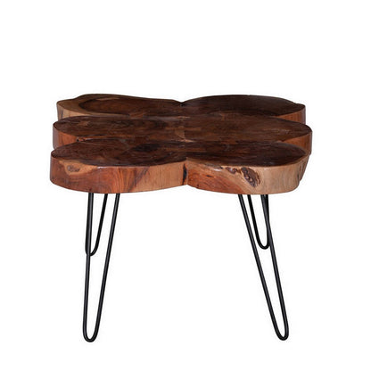 39 Inch Coffee Table, Acacia Wood Top, Angled Metal Support Legs, Brown