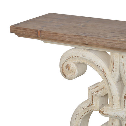 43 Inch Sofa Console Table, Wide Top, Firwood Frame, White and Brown Finish