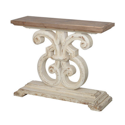 43 Inch Sofa Console Table, Wide Top, Firwood Frame, White and Brown Finish
