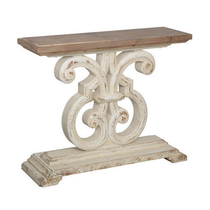 43 Inch Sofa Console Table, Wide Top, Firwood Frame, White and Brown Finish