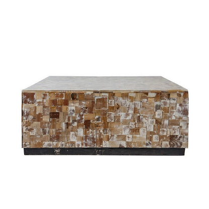 39 Inch Coffee Table, Square Shape Platform Base, Resin, Wood, Brown