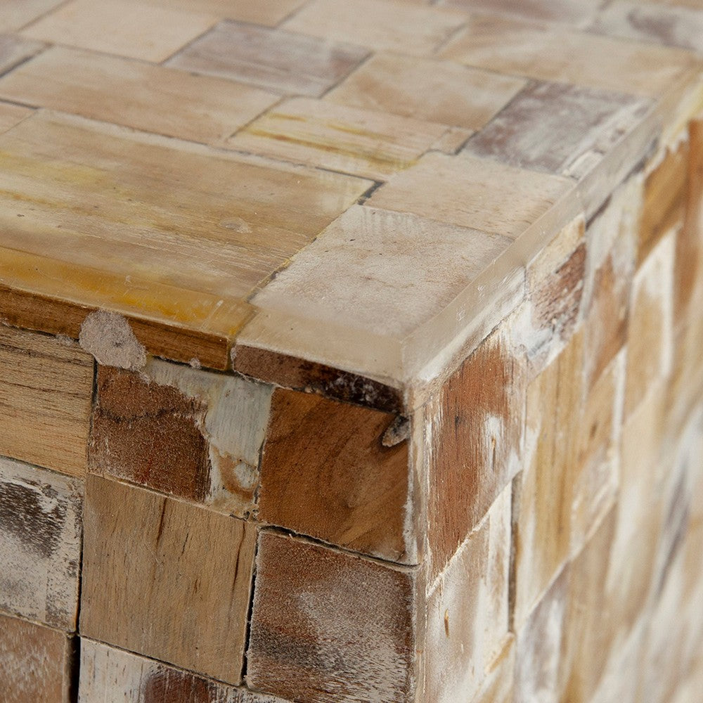 39 Inch Coffee Table, Square Shape Platform Base, Resin, Wood, Brown