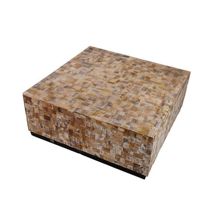 39 Inch Coffee Table, Square Shape Platform Base, Resin, Wood, Brown