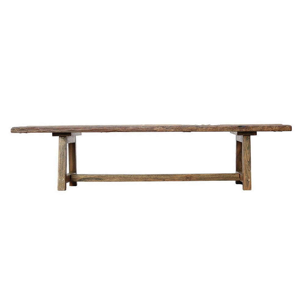 87 Inch Wood Coffee Table, Rectangular Top, Trestle Legs, Brown