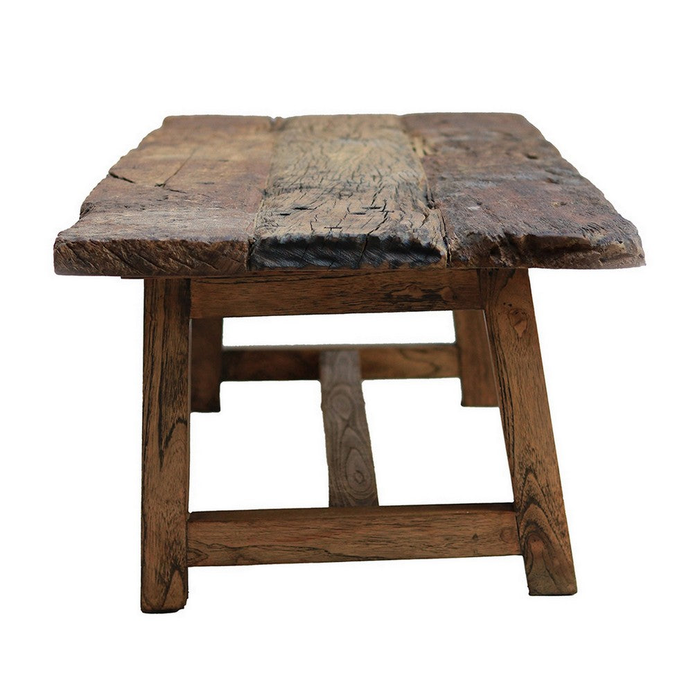 87 Inch Wood Coffee Table, Rectangular Top, Trestle Legs, Brown