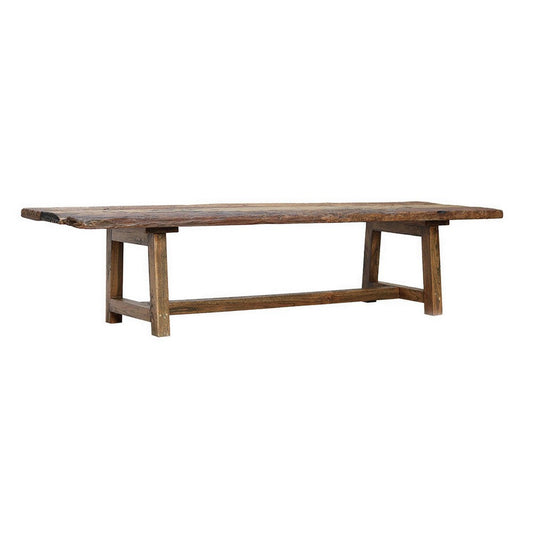 87 Inch Wood Coffee Table, Rectangular Top, Trestle Legs, Brown