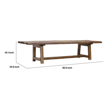 87 Inch Wood Coffee Table, Rectangular Top, Trestle Legs, Brown