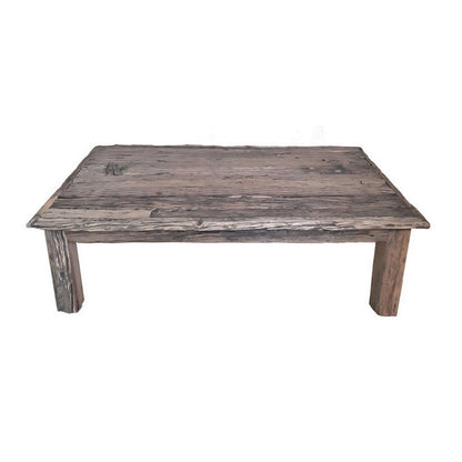 59 Inch Rustic Coffee Table, Rectangular Top, Old Antique Wood, Brown