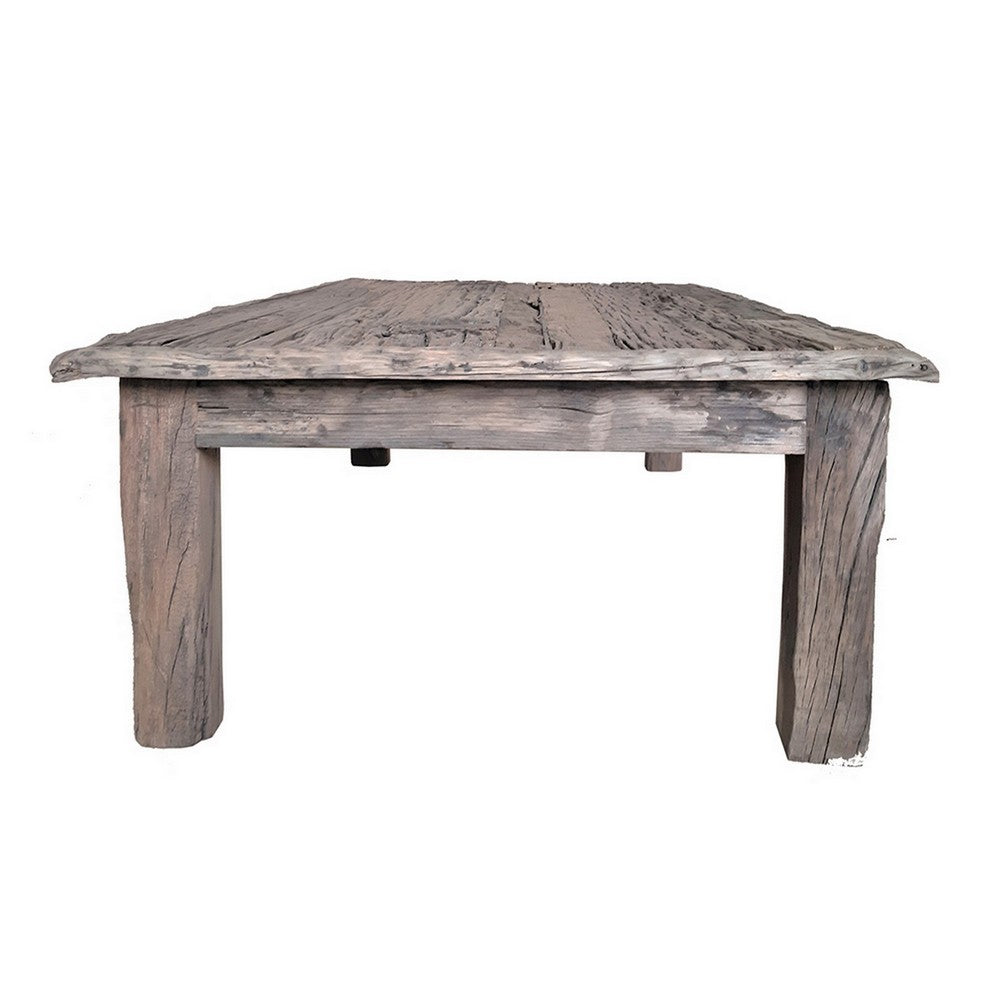 59 Inch Rustic Coffee Table, Rectangular Top, Old Antique Wood, Brown