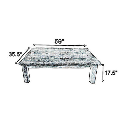 59 Inch Rustic Coffee Table, Rectangular Top, Old Antique Wood, Brown