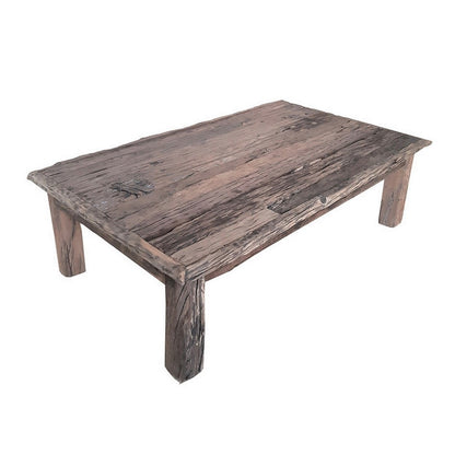 59 Inch Rustic Coffee Table, Rectangular Top, Old Antique Wood, Brown