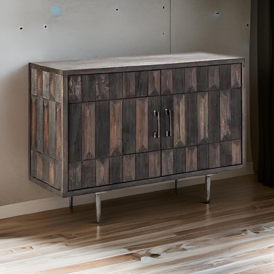 44 Inch Sideboard Cabinet Console with 2 Doors, Rustic Brown Mango Wood