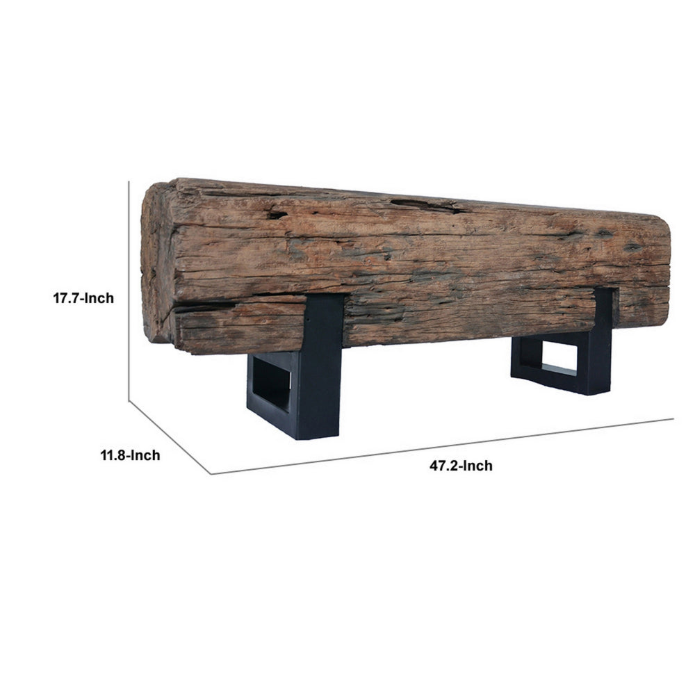 47 Inch Accent Bench, Log Design Solid Wood Seat, Classic Brown Finish