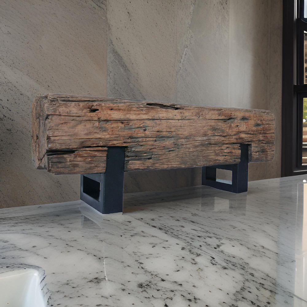 47 Inch Accent Bench, Log Design Solid Wood Seat, Classic Brown Finish