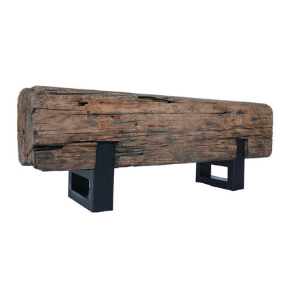47 Inch Accent Bench, Log Design Solid Wood Seat, Classic Brown Finish