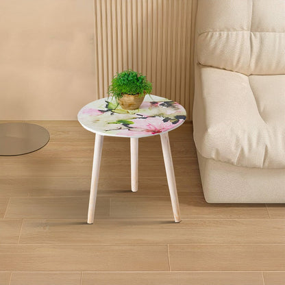 Byle 16, 20 Inch Side Table Set of 2, Floral Design, Cherry Blossom, White