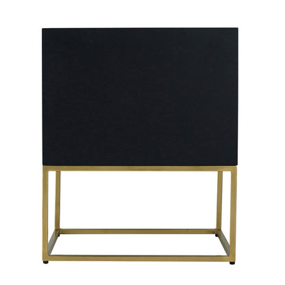 24 Inch Sideboard Cabinet, 2 Drawers, Sunray Bone Inlay, Iron, Brass, Black