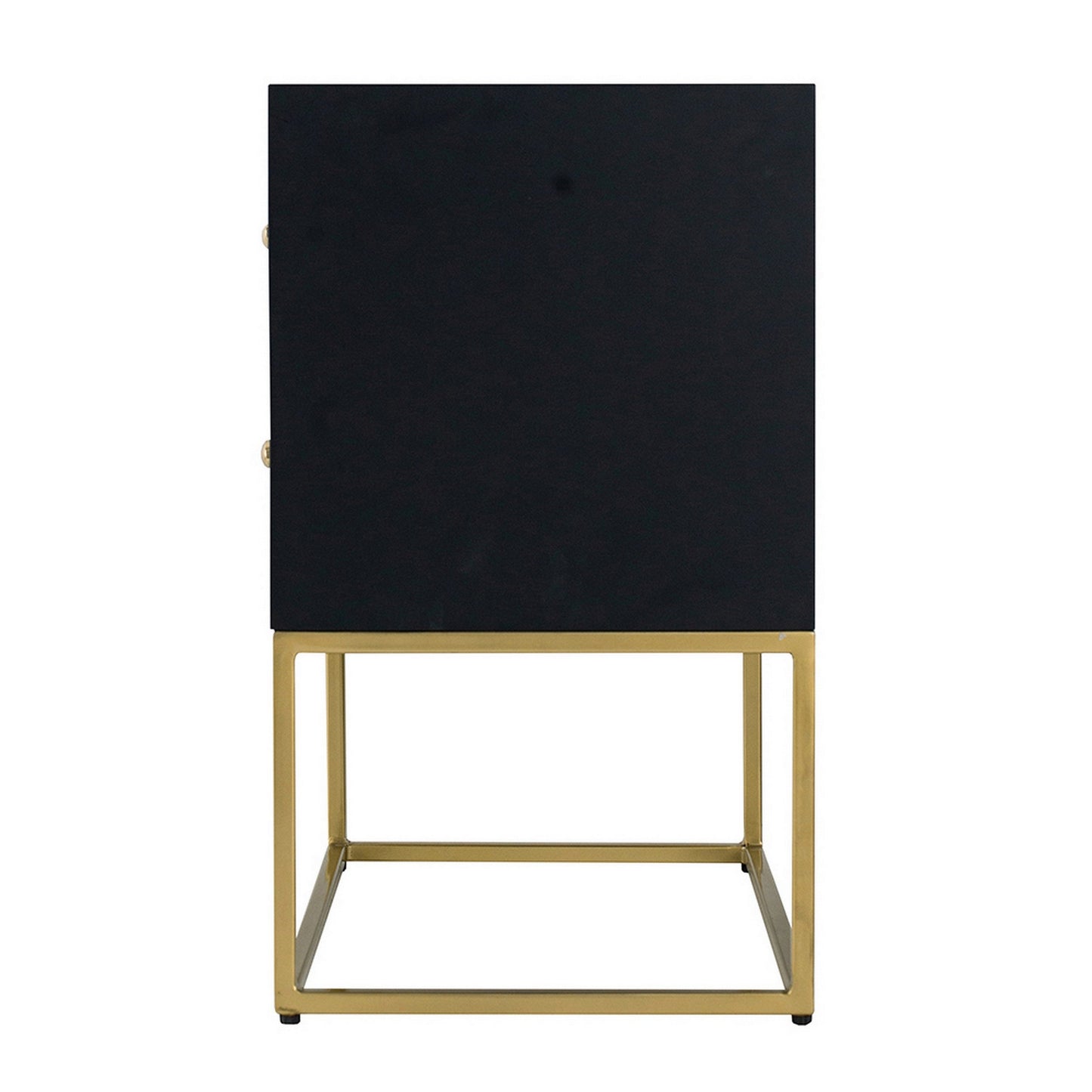 24 Inch Sideboard Cabinet, 2 Drawers, Sunray Bone Inlay, Iron, Brass, Black
